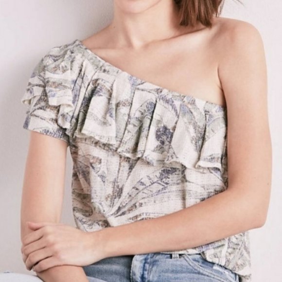 Lucky Brand Tops - Lucky one shoulder ruffle top floral XL NEW twee tropical